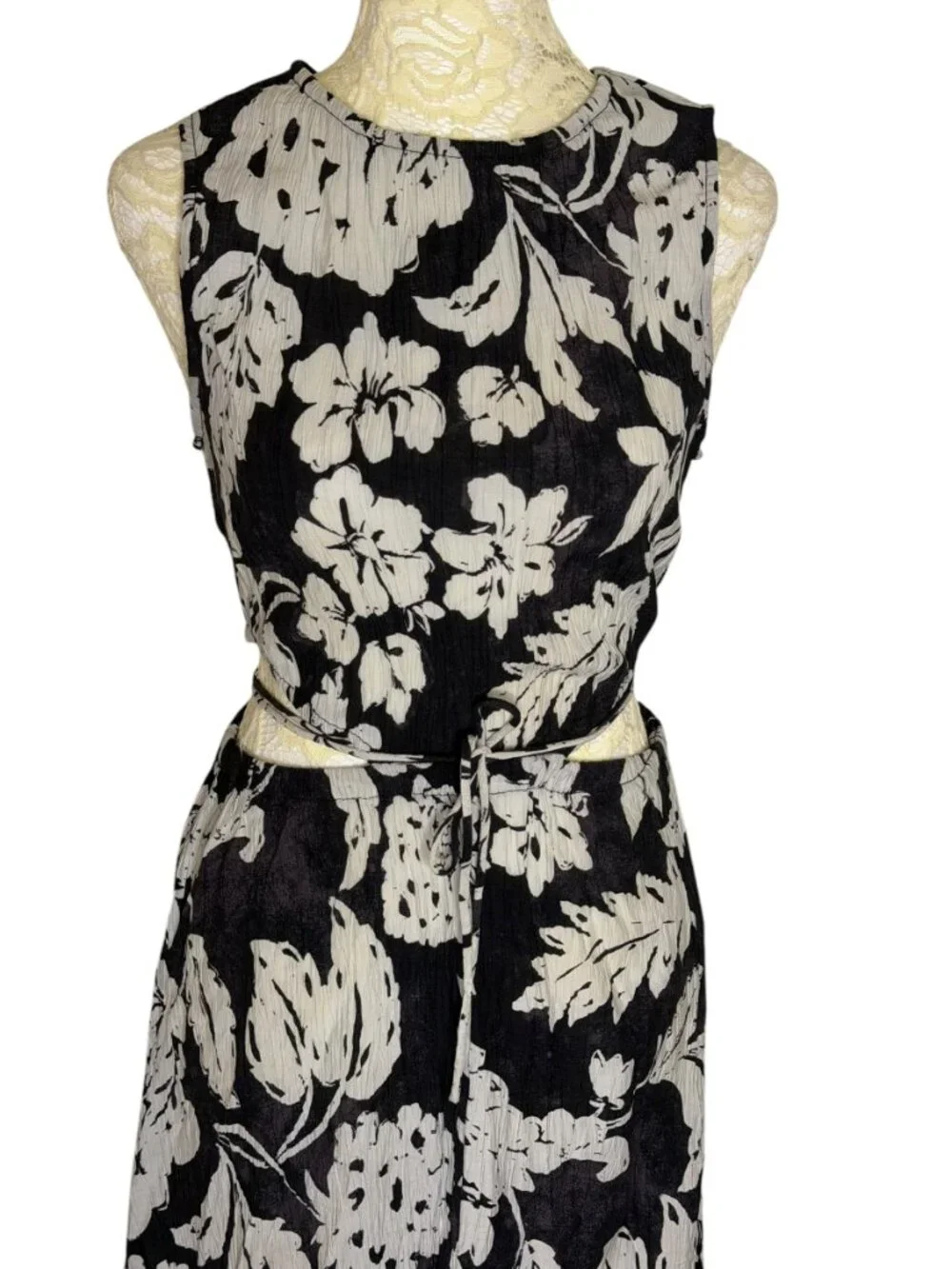 MNG Mango Willow Side Cut Out Maxi Dress Crinkle Floral Black Gray 4 - Picture 4 of 12